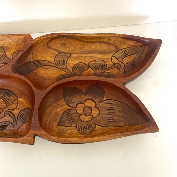 Hand Carved in The Islands Serving Tray w/5 slots - Picture 5 of 6